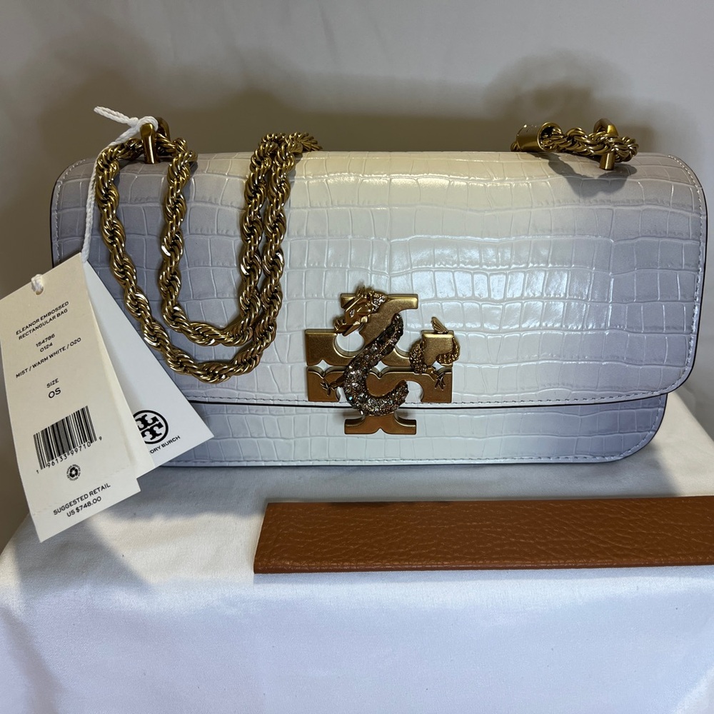 Tory Burch Eleanor Lunar New Year Crocodile Embossed Rectangular Bag w/ Dragon
